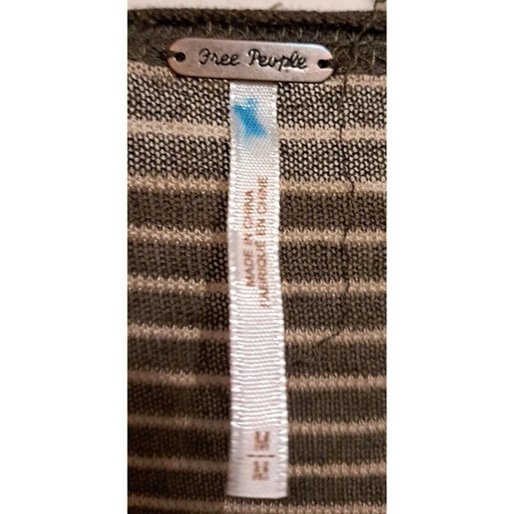 Free People Olive & Tan Striped Long Sleeve with Knit/ Crochet Sides Size Medium - Picture 6 of 8